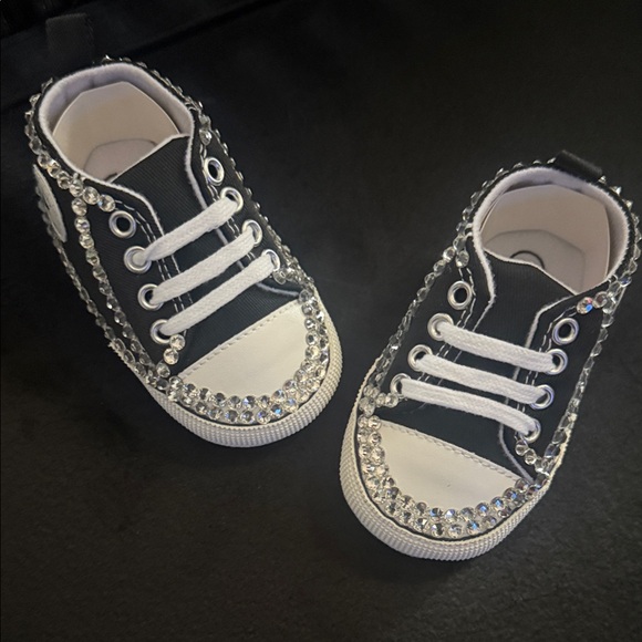 Black Baby Baby Sneakers with Rhinestone Accents - Picture 1 of 7